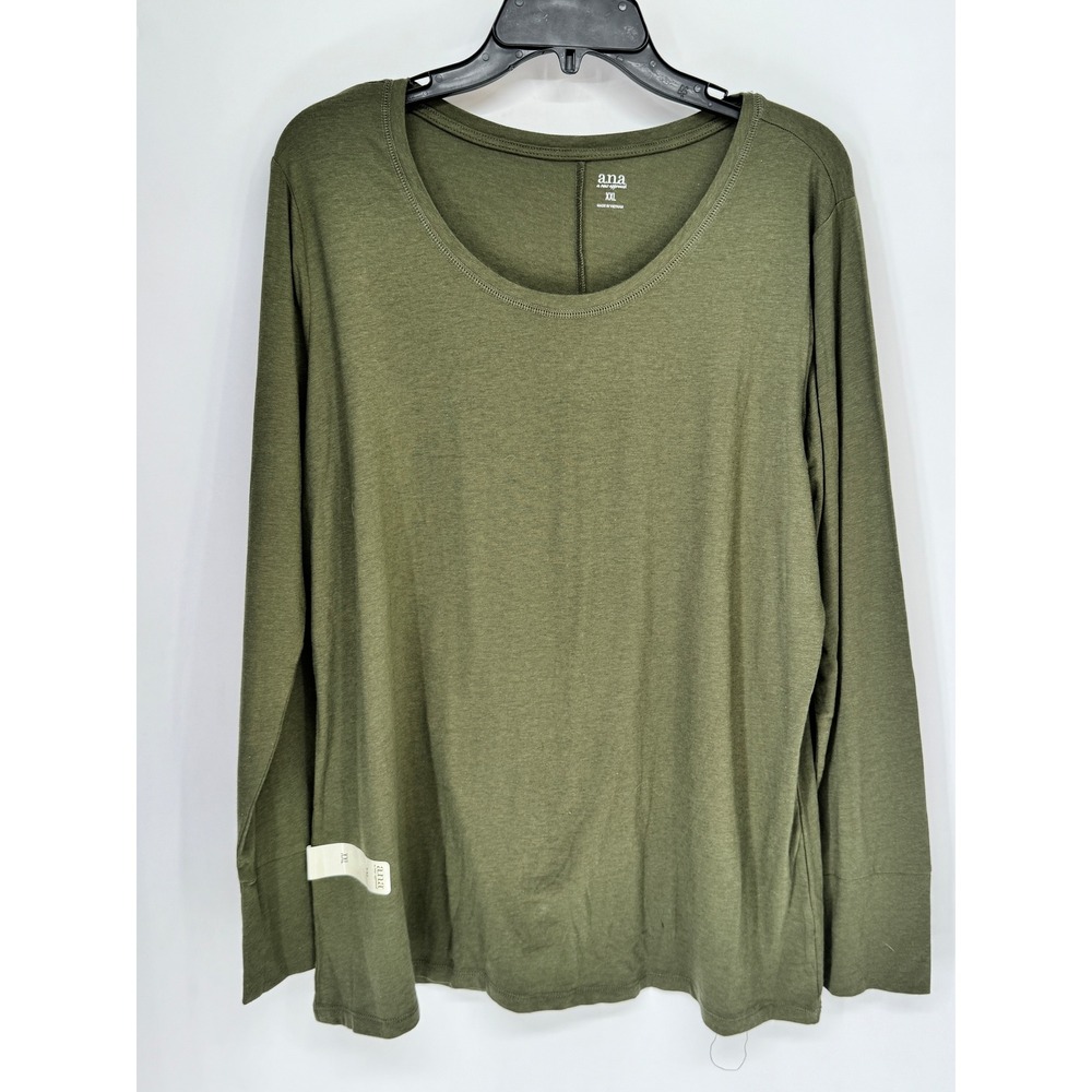 a.n.a Olive Green Long Sleeve Scoop Neck Tee